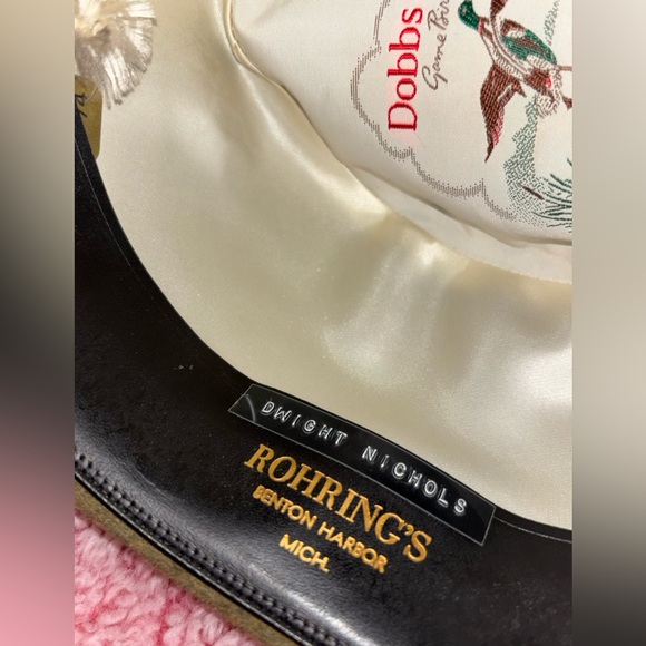 Vtg Dobbs Game Bird  Fedora Hat Feather Band Olive Green Size 7 1/4 - Picture 3 of 9